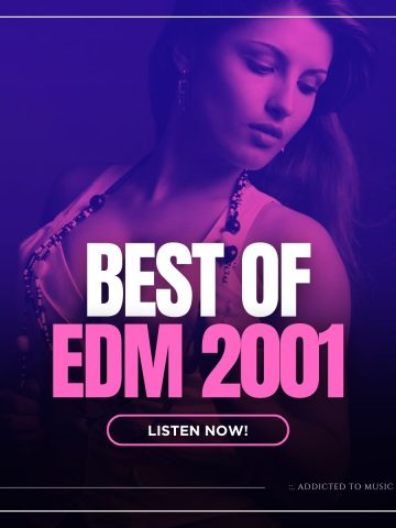 Beautiful young woman looking sideways with the words best of Electronic Dance Music 2001. Listen Now!