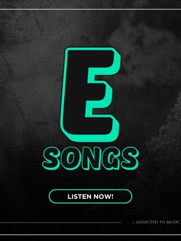 Abstract black background with in green 3d letters E songs. For playlist of songs starting with the letter E.